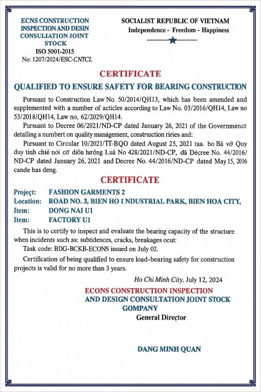 Kiểm định an toàn chịu lực nhà xưởng – Econs