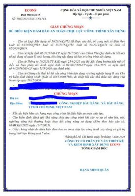 Hồ sơ chứng nhận an toàn chịu lực nhà xưởng