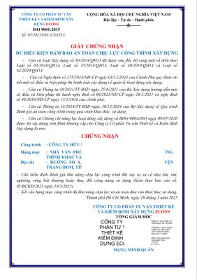 Giấy chứng nhận an toàn chịu lực công trình nhà xưởng sau kiểm định