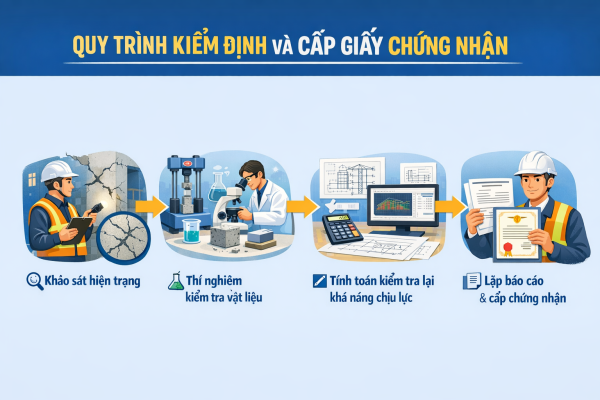 Quy trình kiểm định và cấp giấy chứng nhận an toàn chịu lực nhà xưởng.