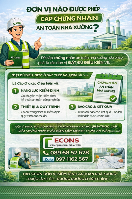 Đơn vị nào được phép cấp chứng nhận an toàn nhà xưởng – kiểm định ECONS