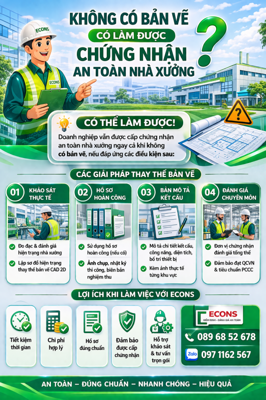 Không có bản vẽ có làm được chứng nhận an toàn nhà xưởng không – kiểm định ECONS