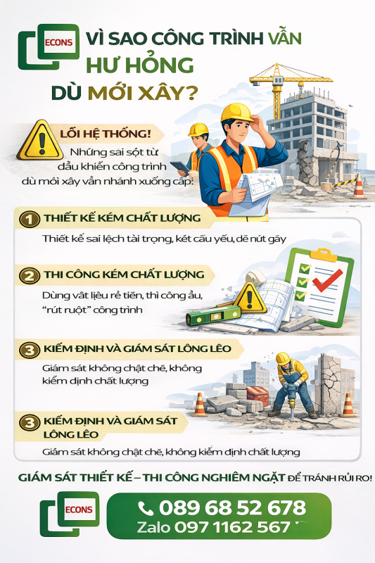 vì sao công trình mới xây vẫn hư hỏng do thiết kế kém thi công sai và thiếu kiểm định giám sát chất lượng