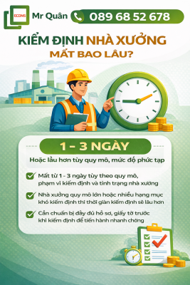 Kiểm định nhà xưởng mất bao lâu – thời gian kiểm định từ 1 đến 3 ngày tùy quy mô Econs Mr Quân 089 68 52 678