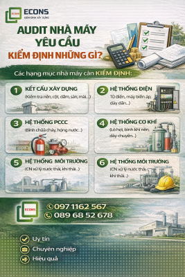 Audit nhà máy yêu cầu kiểm định những gì gồm kết cấu xây dựng, hệ thống điện, PCCC và môi trường
