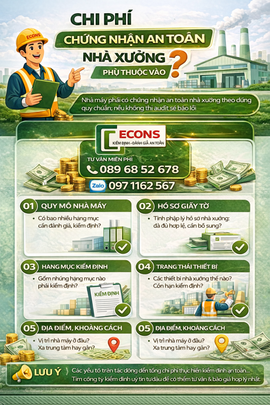 Chi phí chứng nhận an toàn nhà xưởng phụ thuộc vào yếu tố nào – kiểm định ECONS