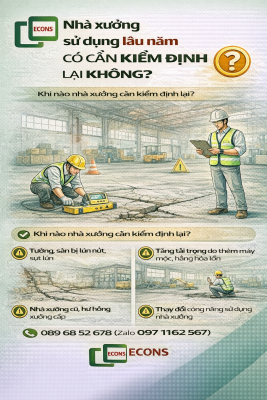 nhà xưởng sử dụng lâu năm có cần kiểm định lại không và các dấu hiệu xuống cấp như lún nứt tăng tải trọng và thay đổi công năng