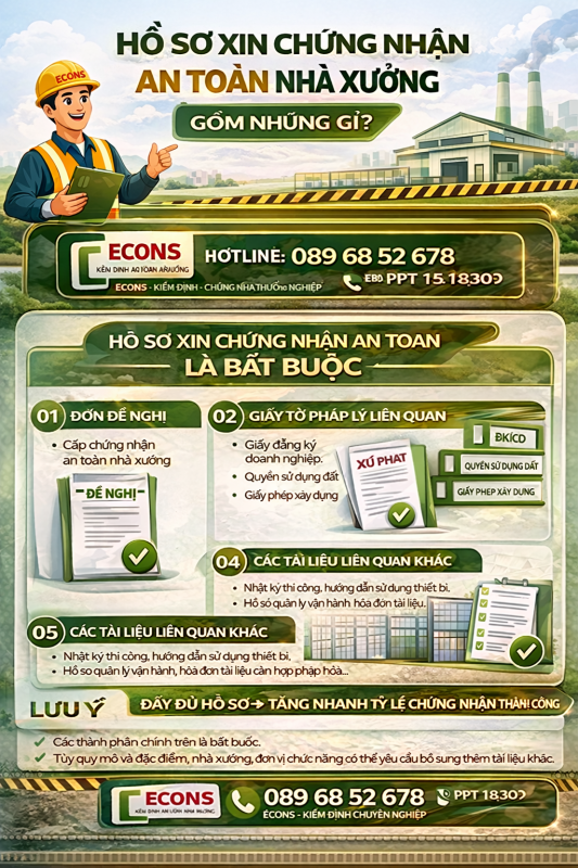 Hồ sơ xin chứng nhận an toàn nhà xưởng gồm những gì – kiểm định nhà xưởng ECONS