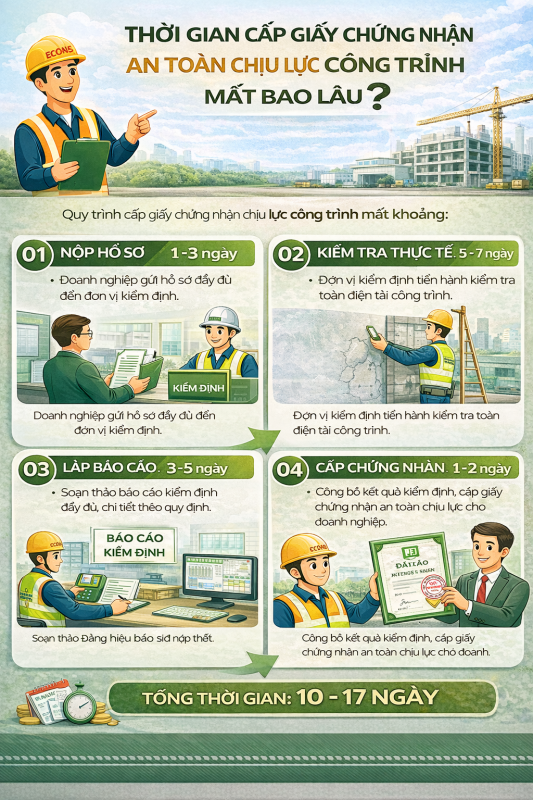 Thời gian cấp giấy chứng nhận an toàn chịu lực công trình mất bao lâu – kiểm định ECONS