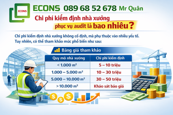 Chi phí kiểm định nhà xưởng phục vụ audit nhà máy theo diện tích và bảng giá tham khảo Econs