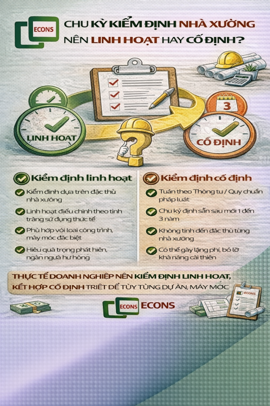 chu kỳ kiểm định nhà xưởng nên linh hoạt hay cố định và cách lựa chọn phù hợp theo tình trạng sử dụng thực tế