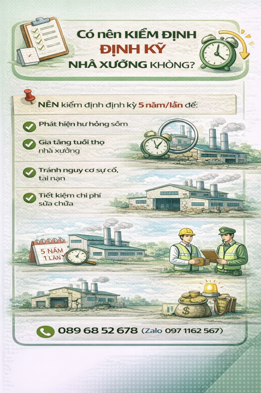 Có nên kiểm định định kỳ nhà xưởng để phát hiện hư hỏng sớm và đảm bảo an toàn kết cấu công trình