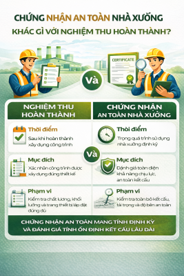 chứng nhận an toàn nhà xưởng khác nghiệm thu hoàn thành công trình về thời điểm mục đích và phạm vi kiểm tra
