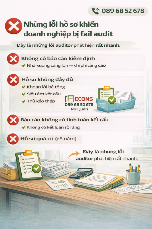 các lỗi kiểm định nhà xưởng khiến audit nhà máy không đạt do thiếu hồ sơ và báo cáo không hợp lệ