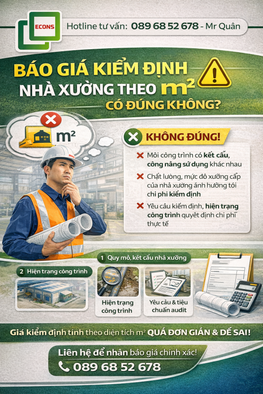 Báo giá kiểm định nhà xưởng theo m2 có đúng không và các yếu tố ảnh hưởng chi phí kiểm định công trình