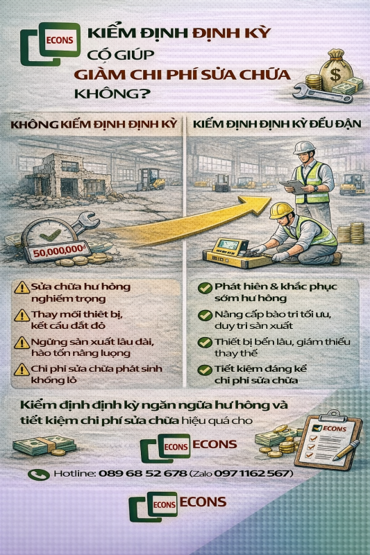 kiểm định định kỳ có giúp giảm chi phí sửa chữa không bằng cách phát hiện sớm hư hỏng và bảo trì nhà xưởng