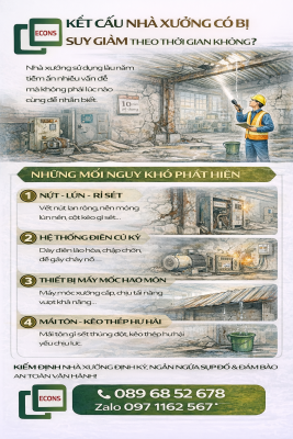 kết cấu nhà xưởng có bị suy giảm theo thời gian không với các dấu hiệu như nứt lún rỉ sét và xuống cấp kết cấu