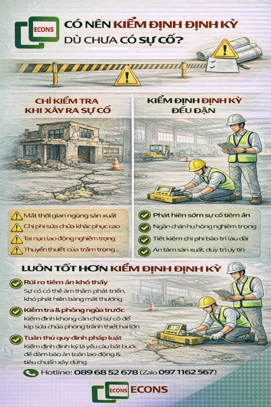 có nên kiểm định định kỳ dù chưa có sự cố và lợi ích phát hiện sớm rủi ro tiềm ẩn trong nhà xưởng