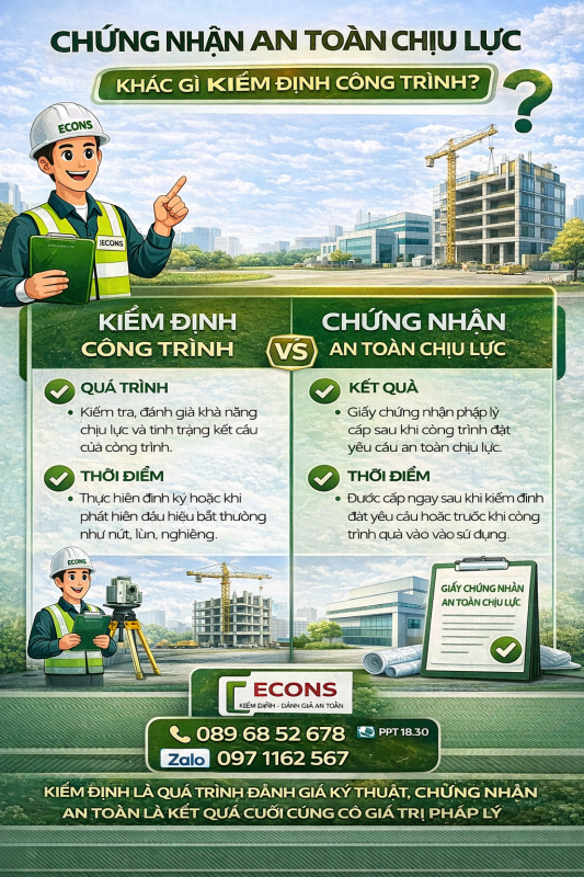 Chứng nhận an toàn chịu lực khác gì kiểm định công trình – so sánh chi tiết ECONS