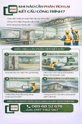 khi nào cần phân tích lại kết cấu công trình khi có hư hỏng tăng tải trọng cải tạo hoặc sau thời gian sử dụng dài