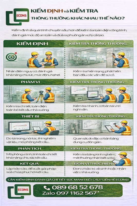 so sánh kiểm định và kiểm tra thông thường khác nhau thế nào về phạm vi thiết bị phân tích và kết quả đánh giá