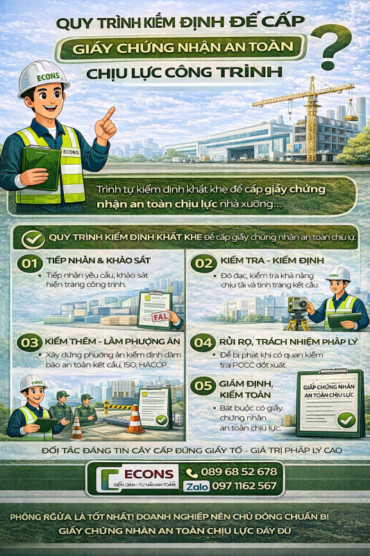 Quy trình kiểm định để cấp giấy chứng nhận an toàn chịu lực công trình – ECONS