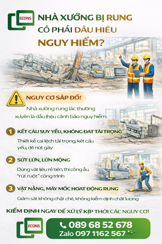 nhà xưởng bị rung có phải dấu hiệu nguy hiểm do lún nền kết cấu yếu hoặc máy móc hoạt động quá tải
