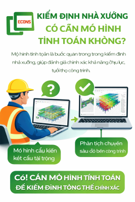 kiểm định nhà xưởng có cần mô hình tính toán không để phân tích khả năng chịu lực và đánh giá kết cấu chính xác