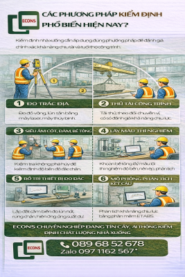 các phương pháp kiểm định nhà xưởng phổ biến như đo trắc địa thử tải siêu âm kết cấu và phân tích mô hình